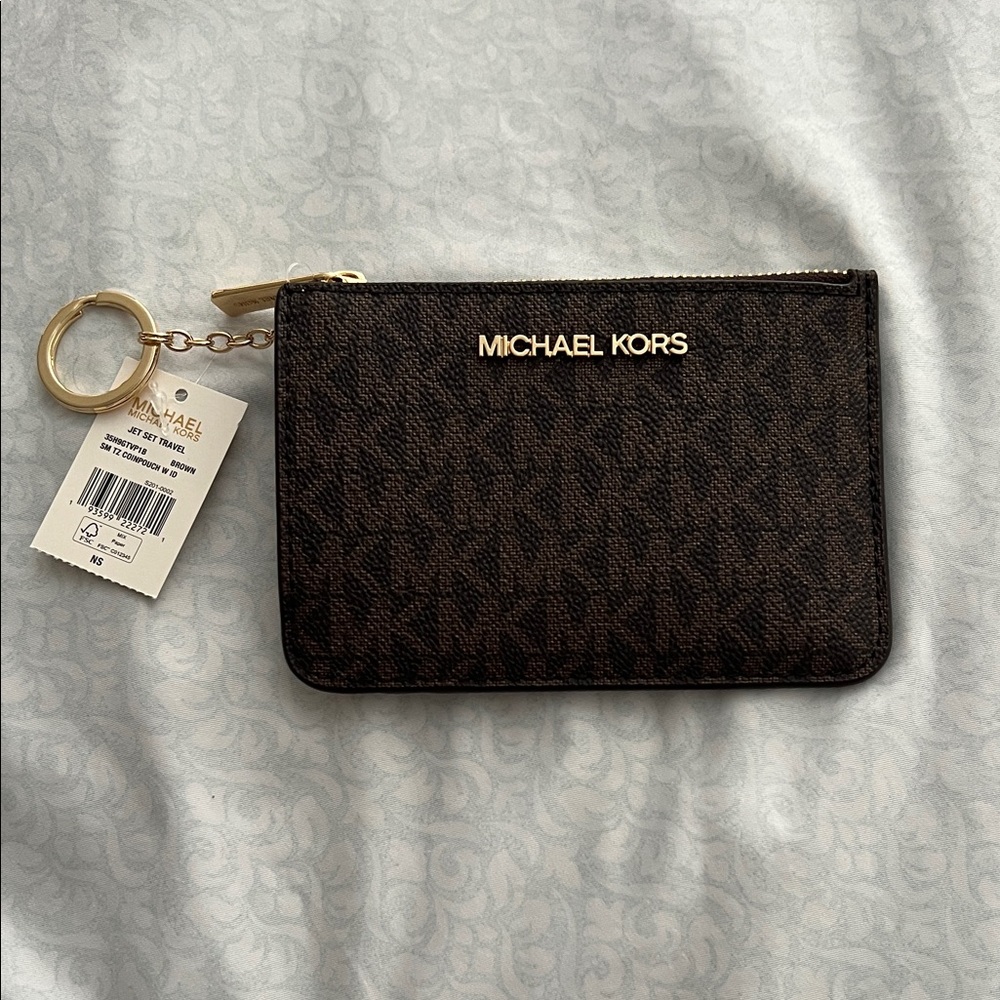 Michael Kors Jet Set Travel SM Coin Pouch ID Key Holder Wallet Brown